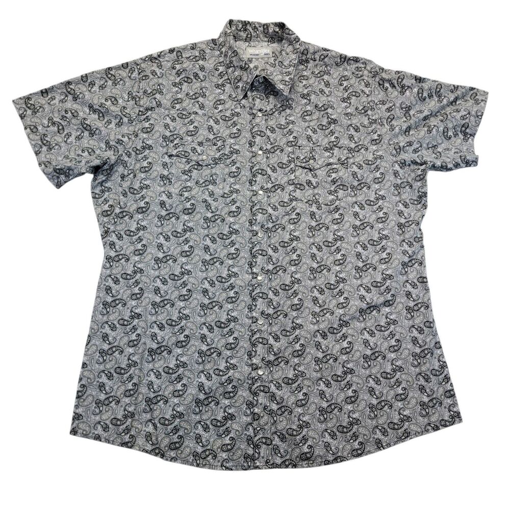 Wrangler Western Shirt 2XT Tall Gray Pearl Snap Paisley Short Sleeve Cowboy